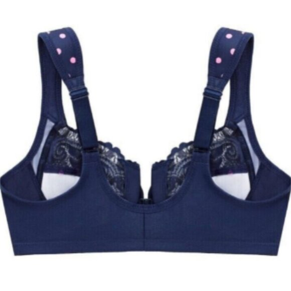 **Glamorise** Wonderwire Front-closure Bra Underwire #1245 Blue Polka Dot - Picture 4 of 9